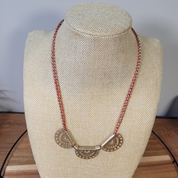 Old Navy Multi color braided necklace with Gold / Brass Tone Half Moon Pendant - Picture 14 of 16